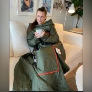 IKEA FALTMAL Wearable Blanket Hooded Throw Olive Green Camping Cozy OS